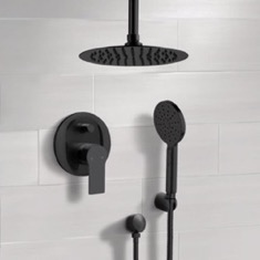 Matte Black Ceiling Rain Shower System with Handheld, Rainfall Shower Head, Shower Faucet Set